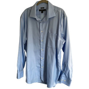 Pronto Uomo Mens 17 1/2 34/35 Blue Shirt Non-Iron 100% Cotton Spread Collar